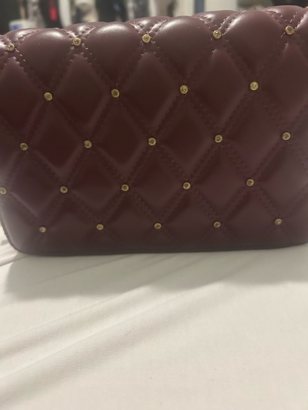 Quilted Studded Crossbody Bag - Burgundy